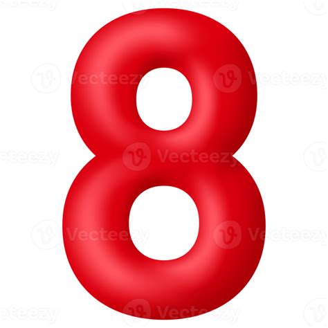 Red 3d Number Eight Isolated On Transparent Background Decorative