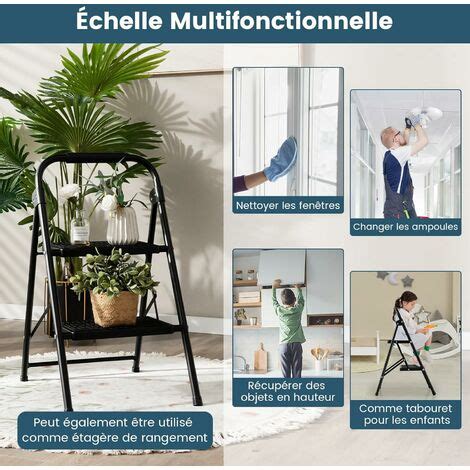 Costway Escabeau Marches Pliable Cm Avec Poign E Rembourr E Et