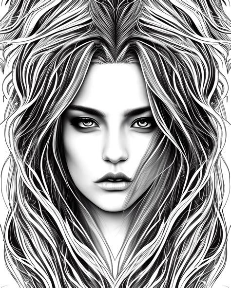 Beautiful Wild Mystical Woman Coloring Book Line Art Creative Fabrica