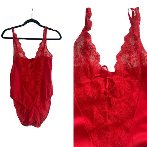 Formfit Lingerie Red Lace Teddy Bodysuit Etsy