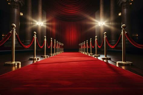 Red carpet with red carpet and red curtains. 3d rendering, empty Red ...