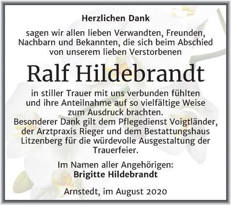 Traueranzeigen Von Ralf Hildebrandt Abschied Nehmen De