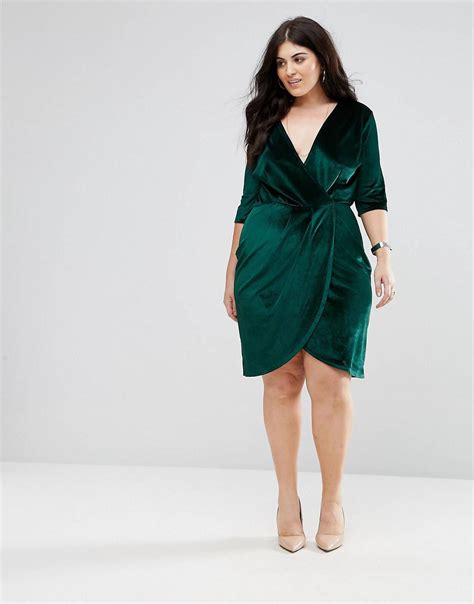 Green Velvet Wrap Dress Velvet Dress Plus Size Wrap Dress Outfit