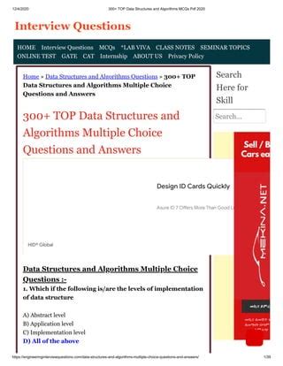 Top Data Structures And Algorithms Mc Qs Pdf Pdf