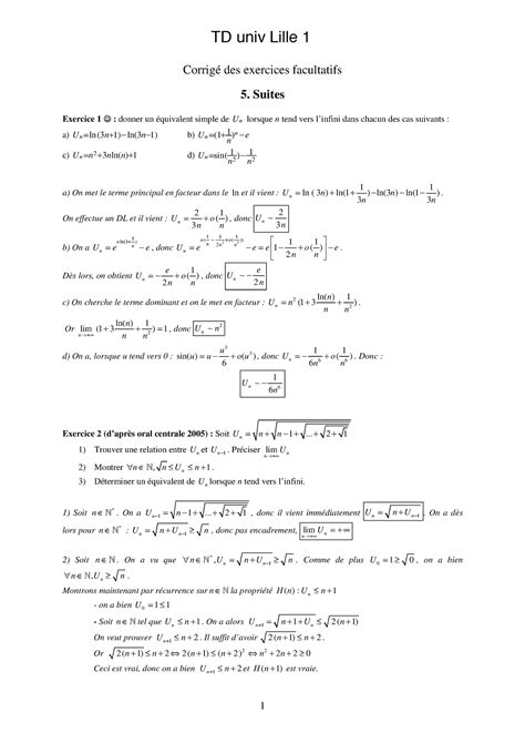 Cor Suites Td Corrig Univ Lille Corrig Des Exercices