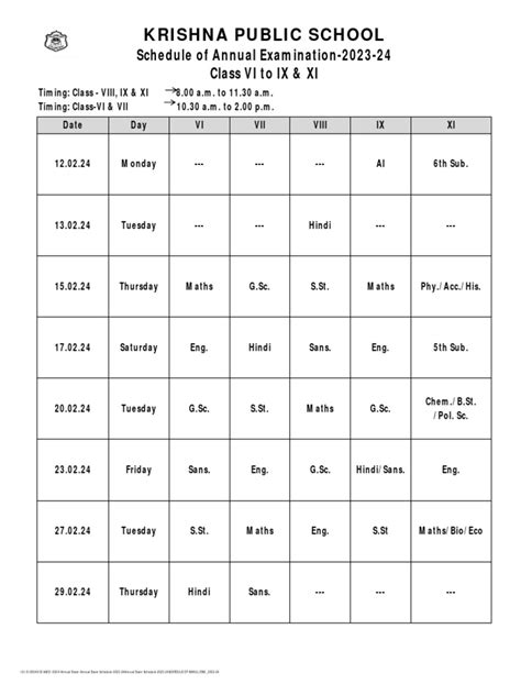 Annual Exam Schedule 2023 24 | PDF