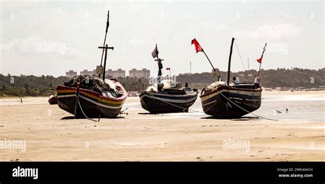 Some Fishing Boats Stranded On The Sand Of The Beach Of Mangue Seco