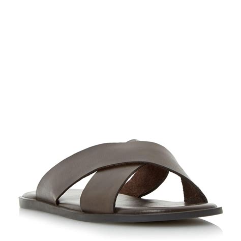 Dune Brown Mens Iruma Leather Cross Over Flip Flop For Men Mens