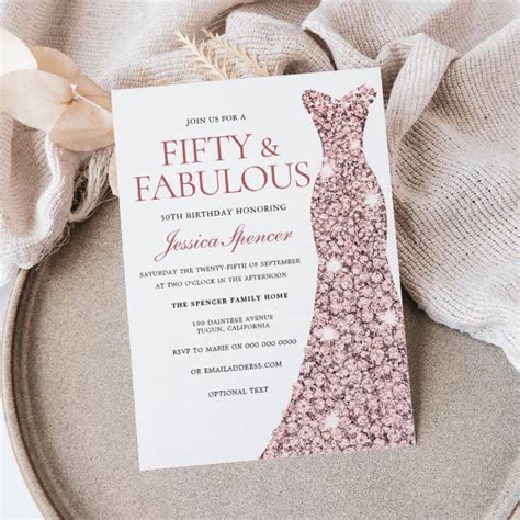 Rose Gold Sparkle Dress 50th Birthday Invite Zazzle