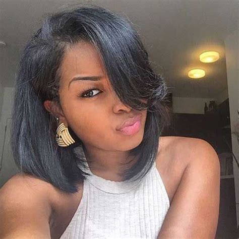 Black Women Bob Medium Hair Styles Relaxed Hair Human Hair Wigs