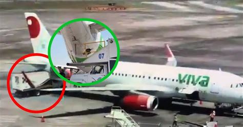 VIDEO Avión de VivaAerobús es chocado por camioneta de comida en el