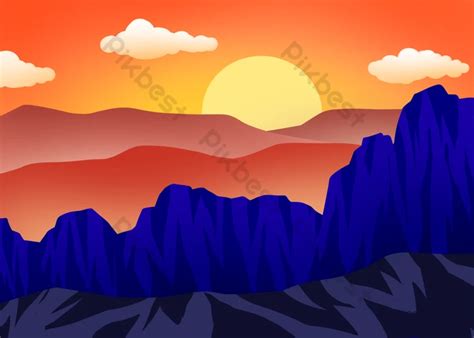 Blue Mountain River Mountains And Rivers Sunset Sky Stone Sun Red ...