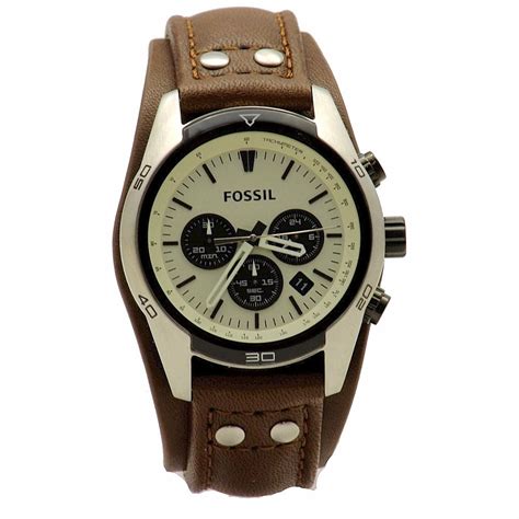 Fossil Men S Coachman Ch Brown Leather Cuff Chronograph Watch