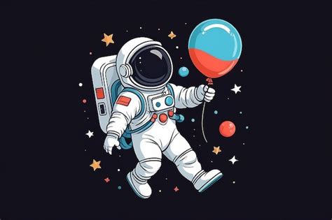 Un Astronauta Lindo Soplando Un Globo Icono Vectorial De Dibujos