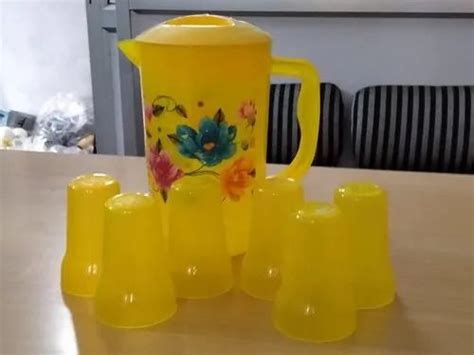 Round Multicolor Plastic Water Jug And Glass Set Size 2 Ltr Capacity