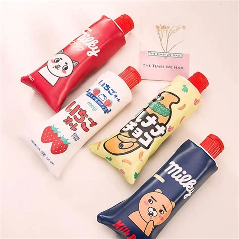 Toothpaste Pencil Bag Pu Leather Big Milk Bottle Pen Case With