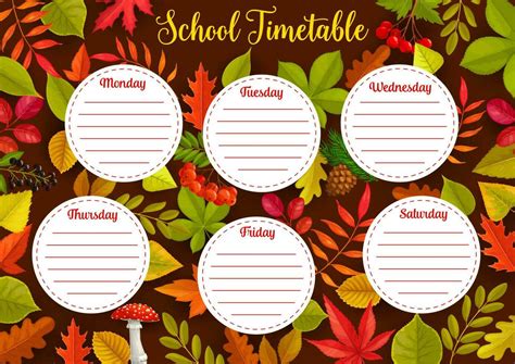 Education school timetable with autumn leaves 23398550 Vector Art at ...