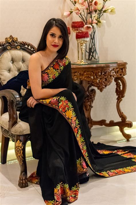 Black Aari Embroidered Kashmiri Saree Women Indian Ethnic Etsy