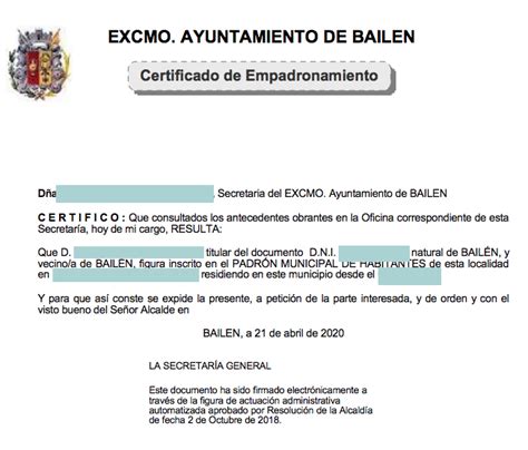 Certificado De Empadronamiento