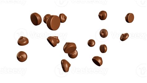 Chocolate Chips Morsels Or Drops From Top View Closeup Falling Flying