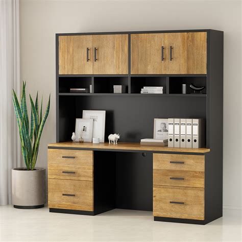 Kristiansand Solid Wood Black Desk with Hutch