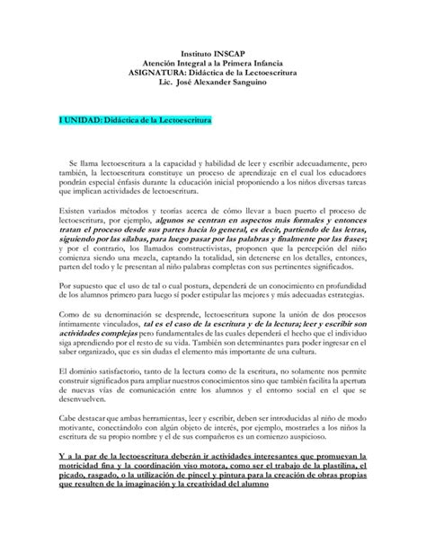 I Unidad Didactica De La Lectoescritura PDF