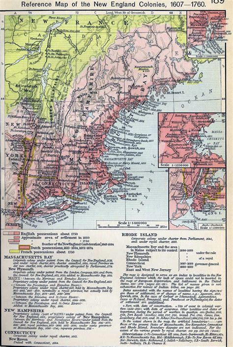 Map of the New England Colonies 1607-1760