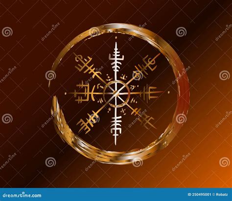 Vegvisir Runic Compass Gold Pencil Drawing Style Hand Drawing Of