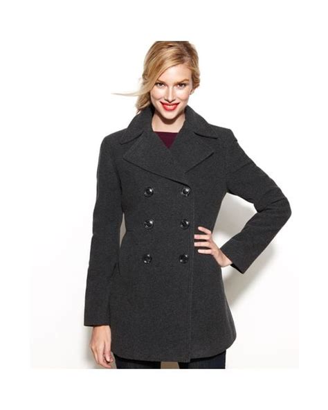 Kenneth Cole Double Breasted Wool Blend Pea Coat In Black Lyst