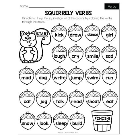 Fall Early Finishers 2nd Grade Ela Verbs Squirrely Verbs Lucky Little Learners