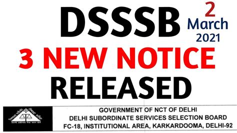 DSSSB 3 NEW NOTICE RELEASED TODAY EVENING 2 MARCH 2021 DSSSB