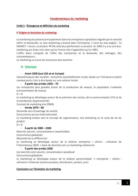 Cm1 Fdm Introduction Fondamentaux Du Marketing Unité 1 Émergence Et