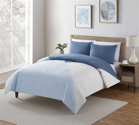 Serta So Soft 3-Piece Blue Reversible Comforter Set, Full/Queen ...