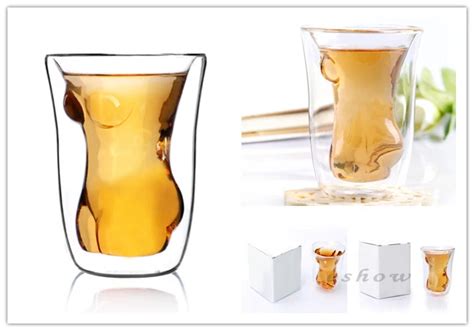 Novelty 160ml Sexy Woman Shape Beer Glass Double Wall High Borosilicate Glass Made Wine Cup On