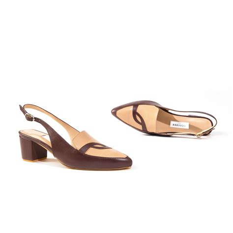 Buy Oceedee Lynn Brown And Nude Colorblock Leather Inches Block Heel Online