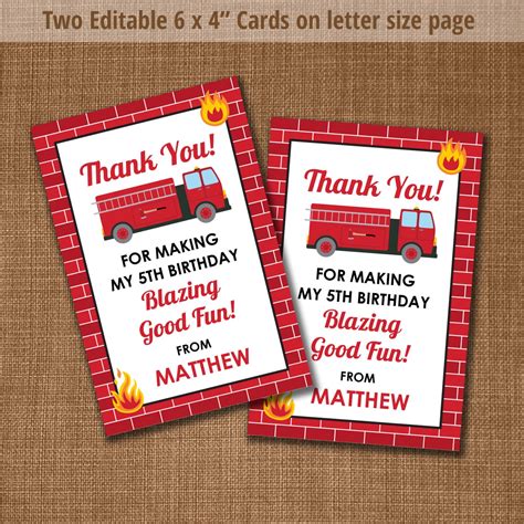 Firefighter Thank You Cards Firefighter Party Thank You Etsy