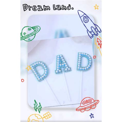 Happy Father S Day Blue Dad Pearl Diamond Cake Topper Baking Props