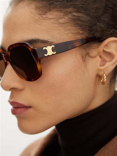 Celine Triomphe Round Tortoiseshell Acetate Sunglasses Brown