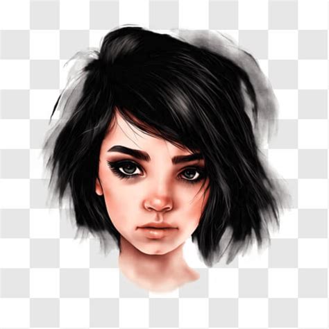 Download Digital Drawing Of A Girl With Black Hair And Brown Eyes Png