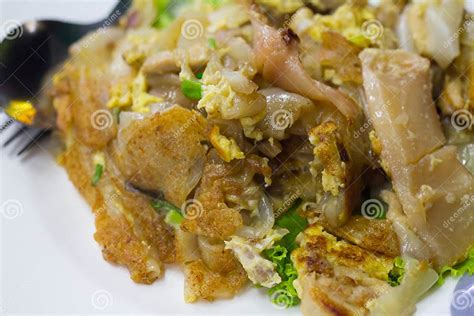 Stir Fried Flat Noodle And Chicken And Egg Thai Street Food Stock Photo