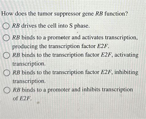 Solved How does the tumor suppressor gene RB ﻿function?RB | Chegg.com