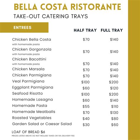 Catering And Trays Bella Costa Ristorante In Framingham Ma