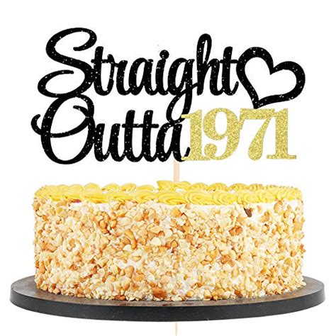 Qiynao Black Gold Glitter Straight Outta 1971 Cake Topper Cheers To