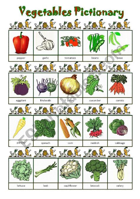 Vegetables Pictionary Esl Worksheet By Martinasvabova