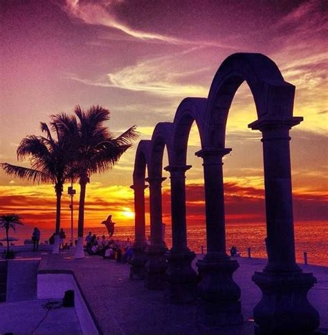 Sunset Over Los Arcos On The Malecon Puerto Vallarta Vallarta