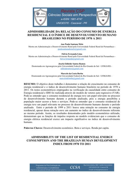 PDF ADMISSIBILIDADE DA RELAÇÃO DO CONSUMO DE ENERGIA RESIDENCIAL E O