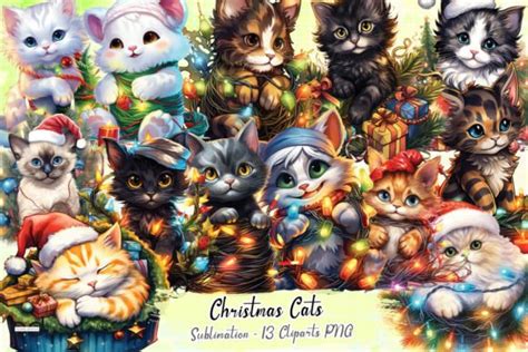 Christmas Cats Sublimation Clipart PNG Graphic By Padma Design