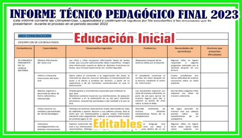 Informe T Cnico Pedag Gico Final Para Educaci N Inicial Maestras