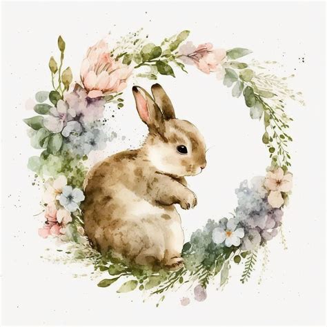 Bunnies With Flower Wreaths Clipart High Quality Jpgs Digital