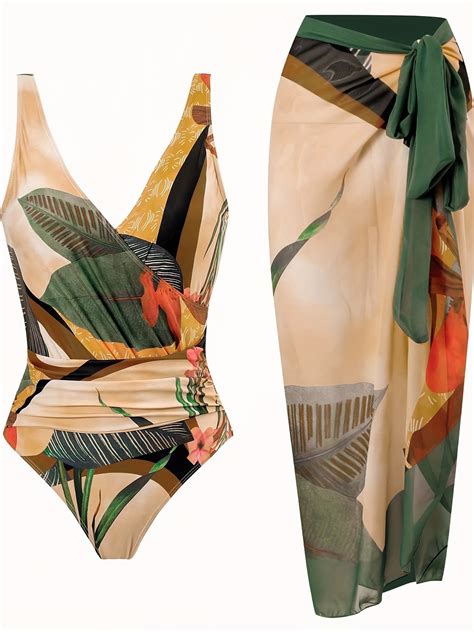 Beranmey Womens Tropical Print One Piece Swimsuit And Cover Up Beach